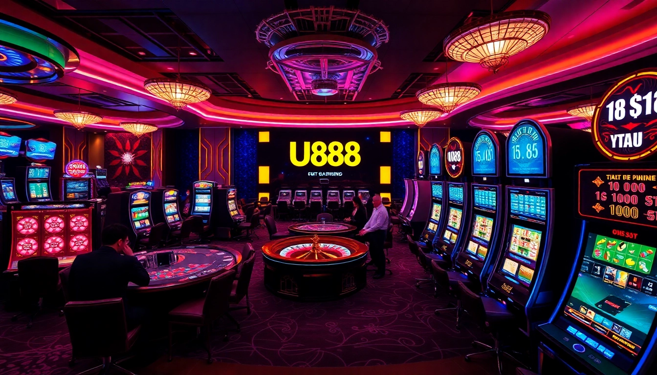 Experience the excitement of gaming at u888 with vibrant casino visuals and engaging players.