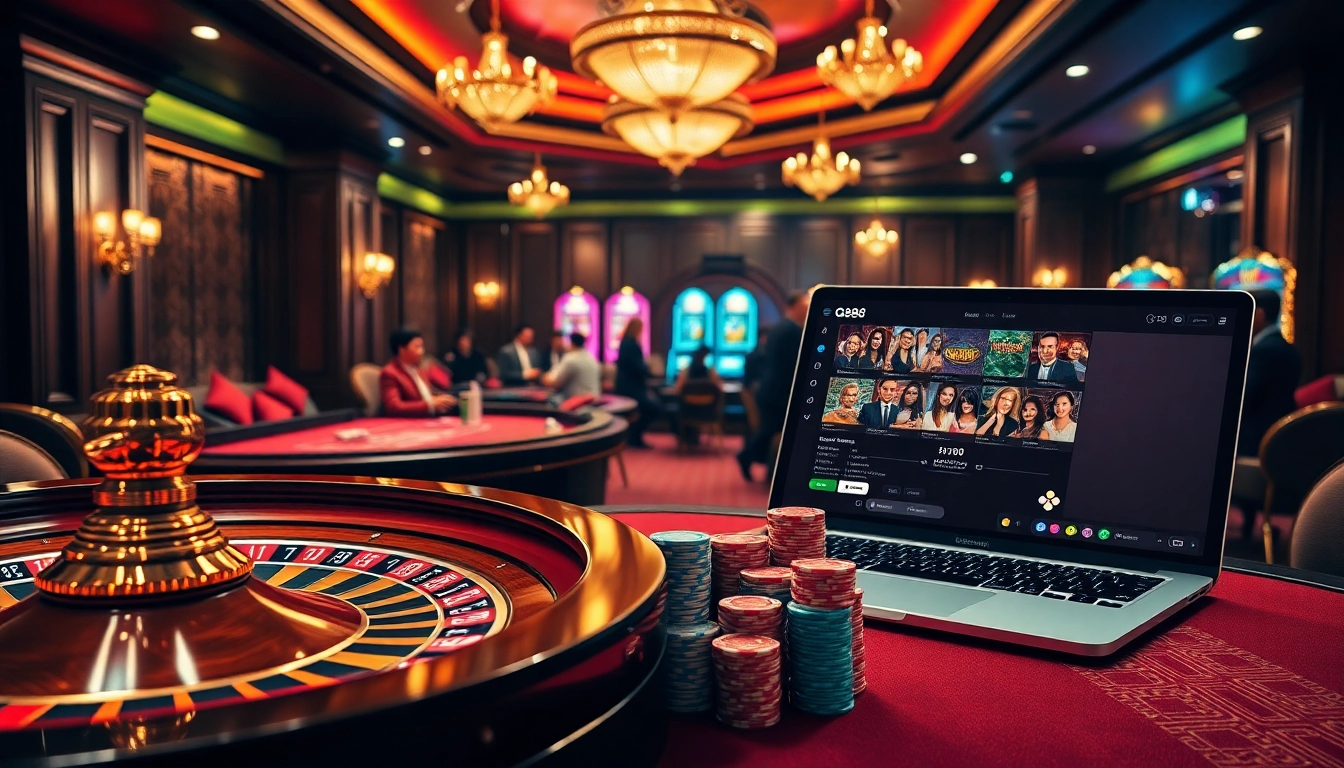 Engaging virtual gaming experience at https://gg88.ltd/ showcasing a luxurious casino environment with roulette and poker tables.