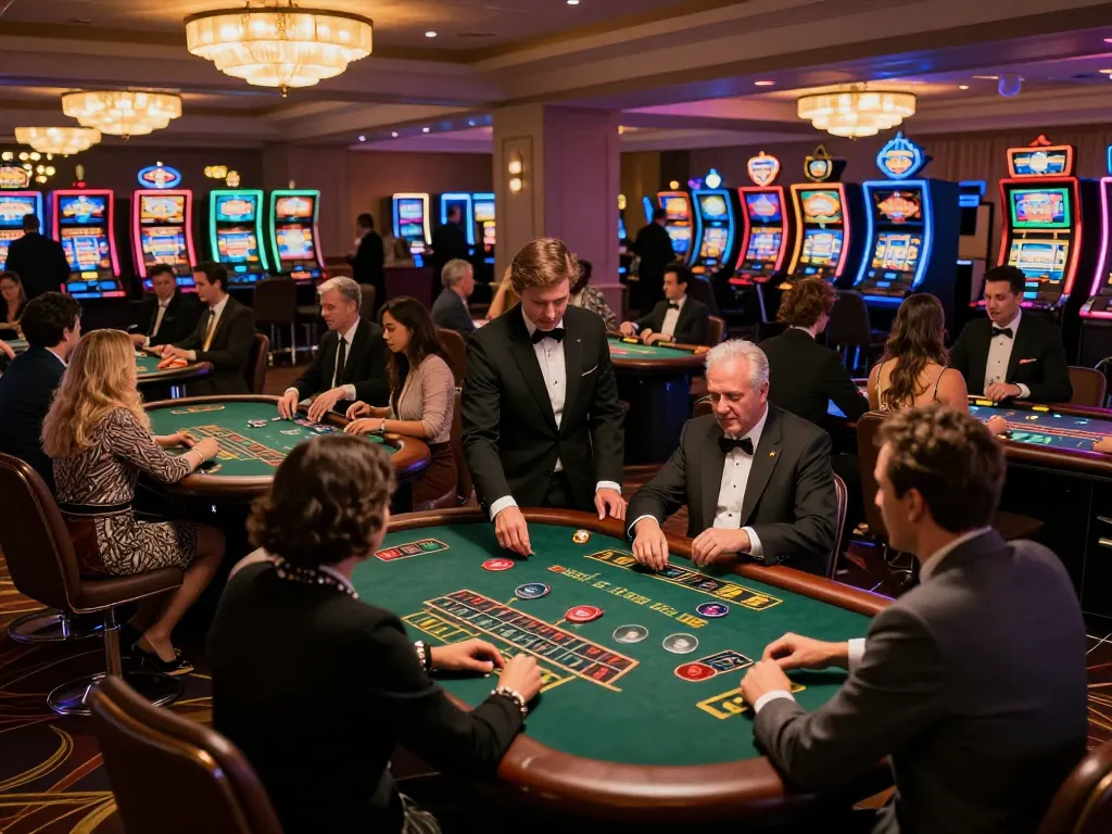 f8bet80 players enjoying blackjack game in an upscale casino environment, vibrant atmosphere
