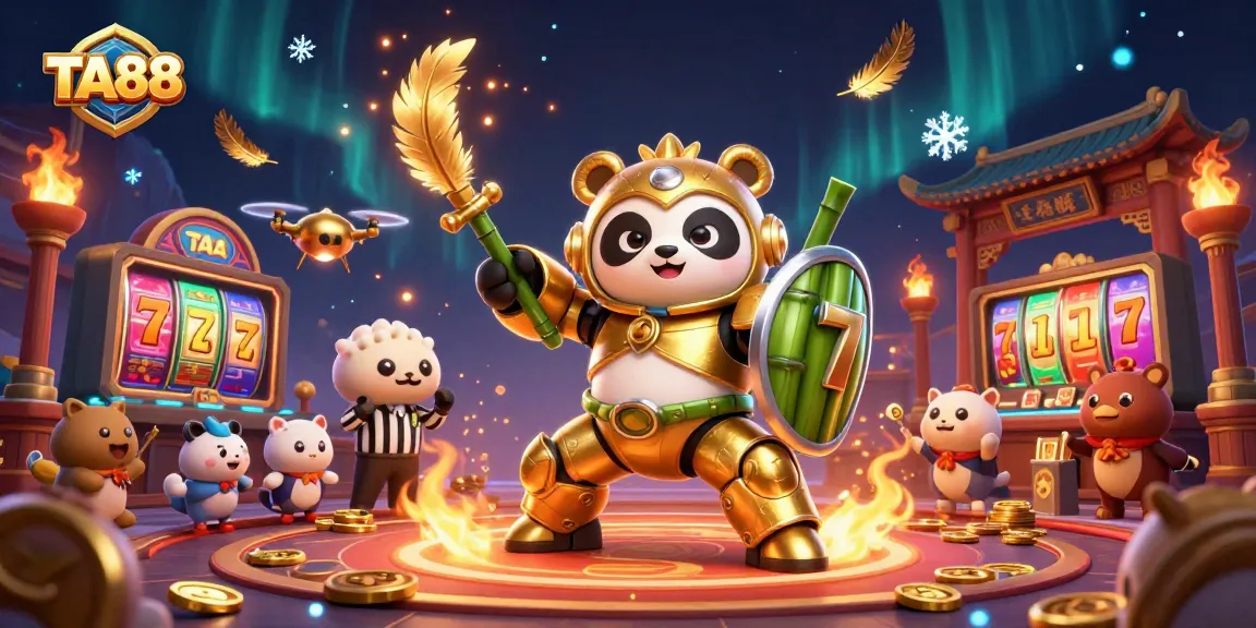 Experience exciting gameplay featuring TA88 in an ultra-detailed casino arena with a golden panda robot.