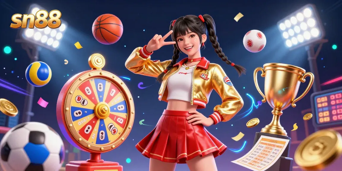 Experience thrilling gaming at sn88, featuring vibrant sports-themed elements and engaging lottery visuals.