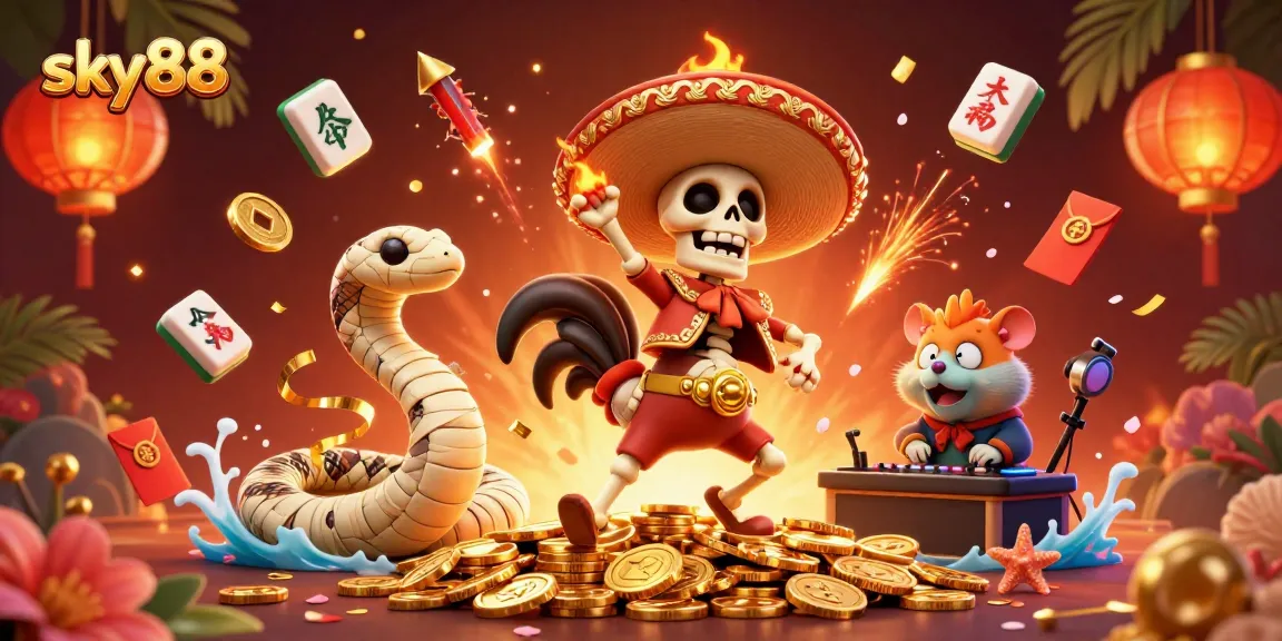 Experience the thrilling action of sky88 with vibrant characters and dynamic gambling elements.