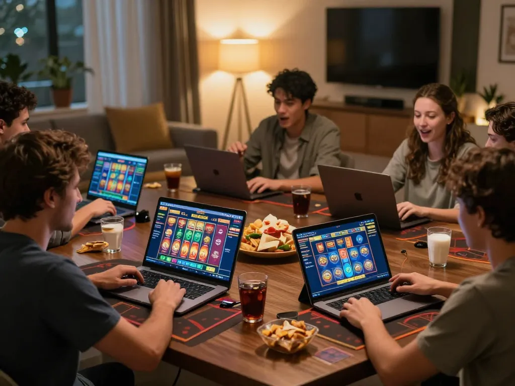 Players engaging on King33 gaming interface in a cozy home setting, showcasing online betting excitement.