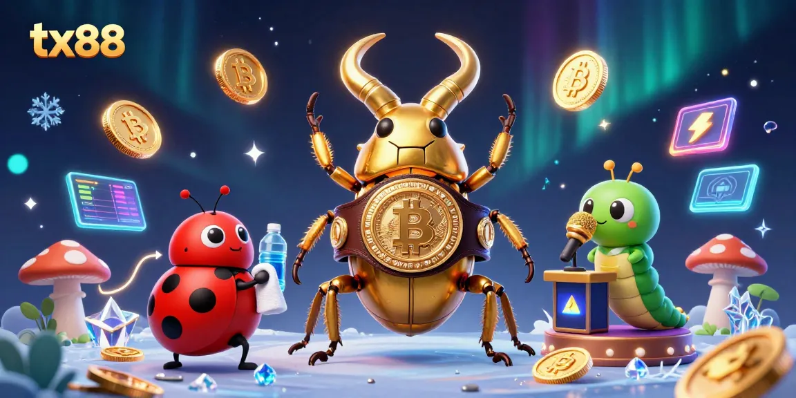 Experience thrilling action with tx88 as the giant golden stag beetle faces off in a vibrant crypto casino scene.