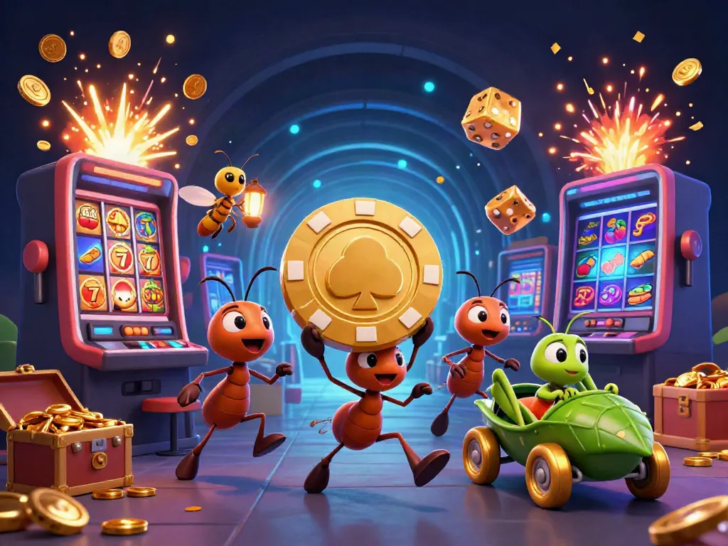 Experience excitement with 688V's thrilling casino heist of a golden poker chip by animated ants.