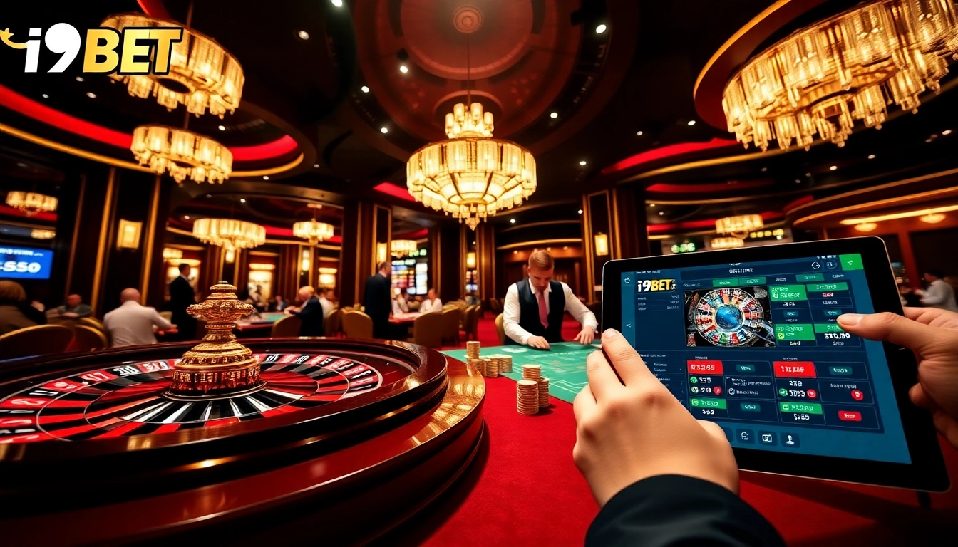 I9BET players engage at a roulette table, showcasing excitement and luxury in online gaming.