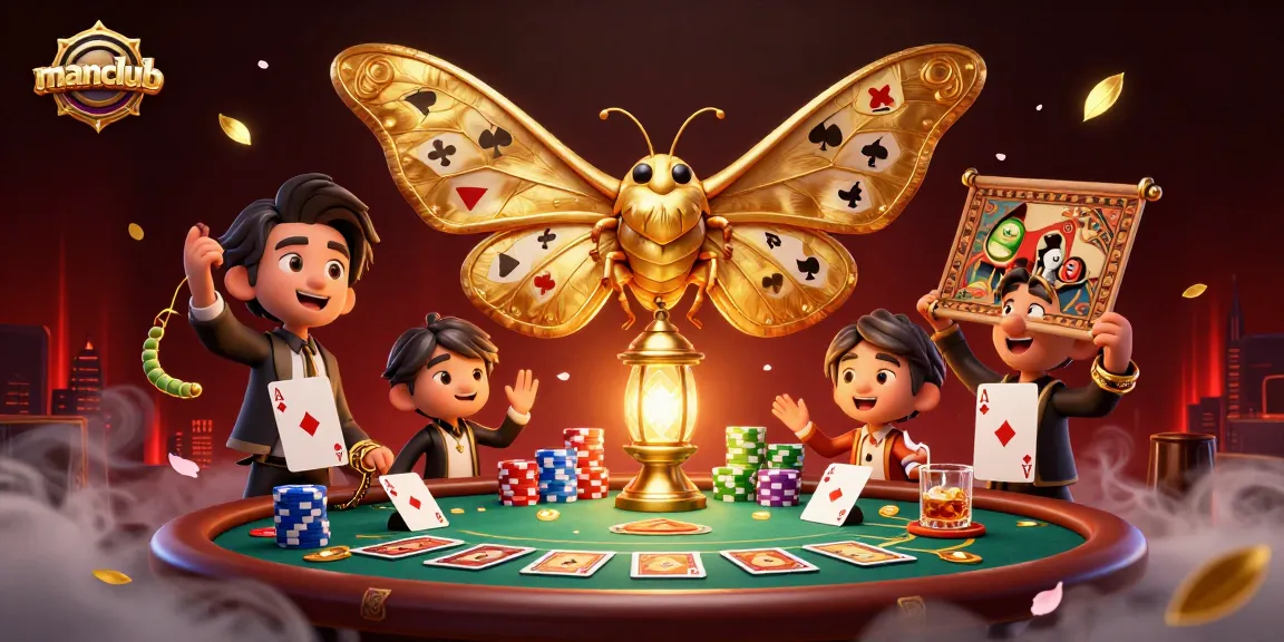 Join Manclub's vibrant atmosphere with a majestic moth and poker elements showcasing thrilling gameplay.