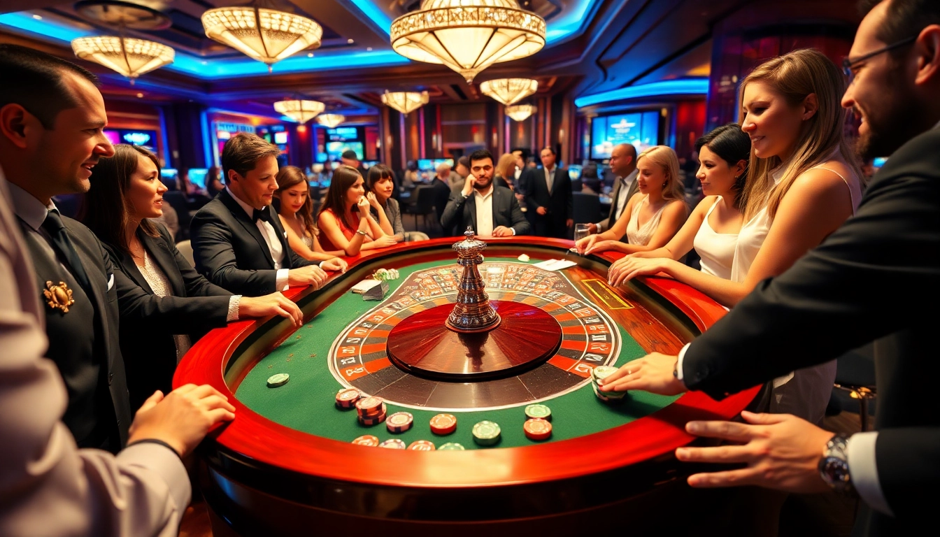 Vibrant roulette table showcases meilleur casino en ligne france atmosphere with excited players.