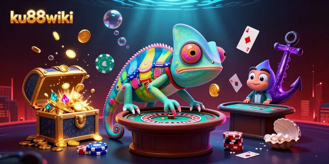 Experience vibrant casino excitement with ku88wiki's chameleon mascot and abundant game elements.