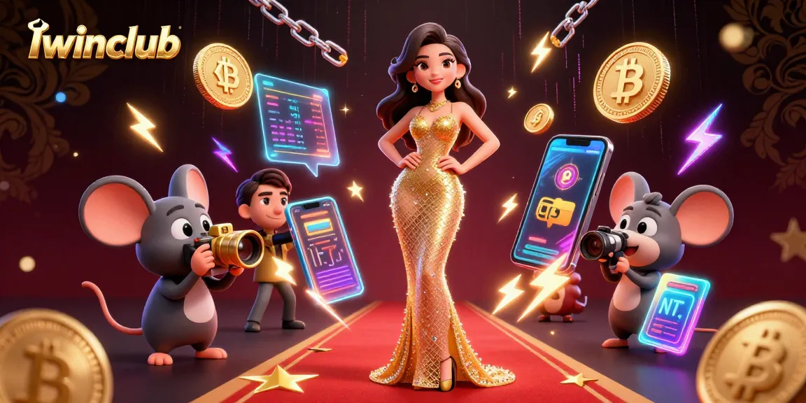 Iwinclub engages players with a vibrant 3D casino scene of gaming excitement and crypto elements.