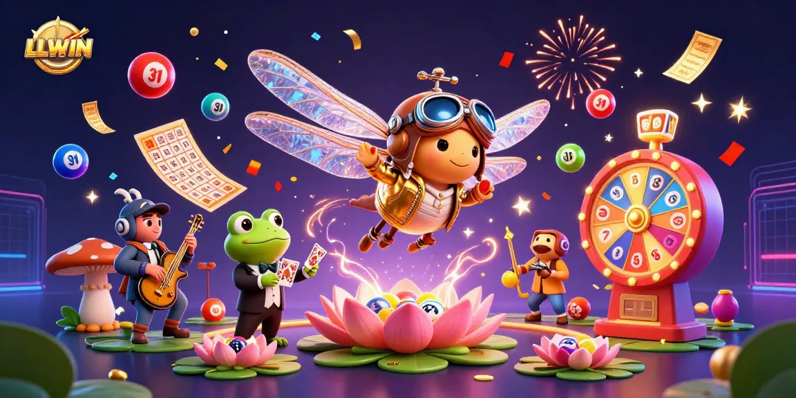 Experience the excitement of LLWIN with colorful lottery elements in a dynamic 3D casino scene.