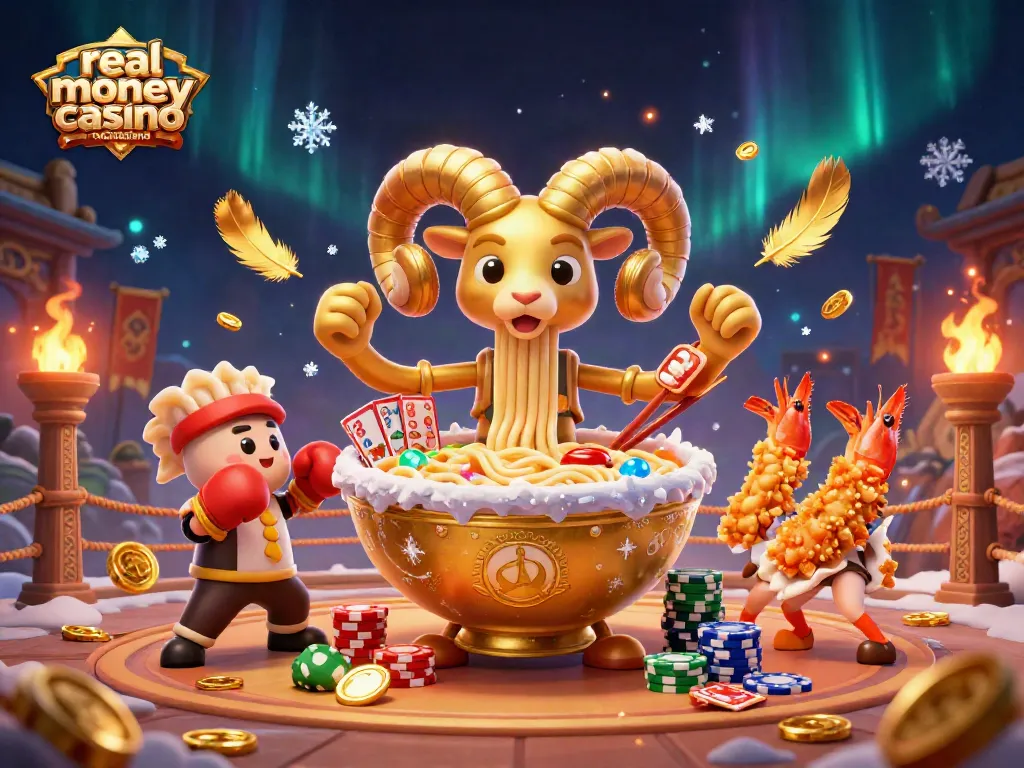 Engage in a vibrant scene at a real money casino in New Zealand with lively cartoon characters and casino elements.