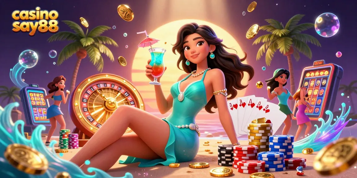 Experience casino say88 with a vibrant 3D casino illustration showcasing dynamic gaming elements.