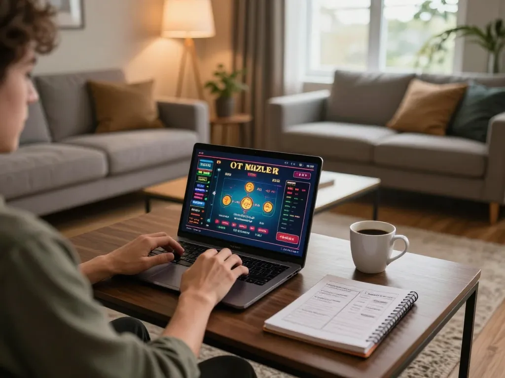 Player engaged in online gaming at home with 789win on laptop, focusing on a casino interface.