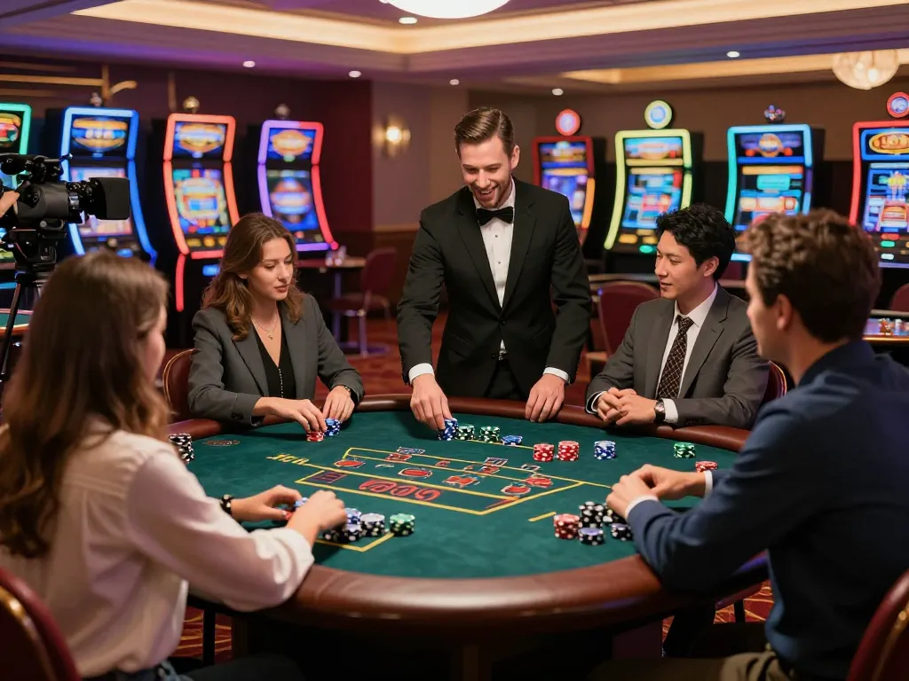 Players enjoying blackjack at ta88ai.com casino table with vibrant atmosphere and strategic gameplay.
