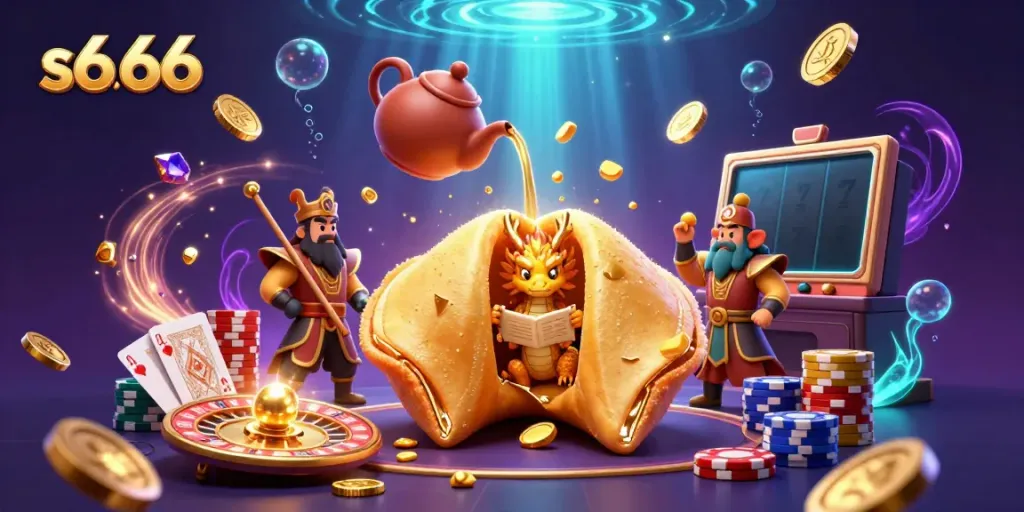 Experience thrilling fortune with s6 66 in this vibrant 3D casino scene featuring a dragon and gold elements.