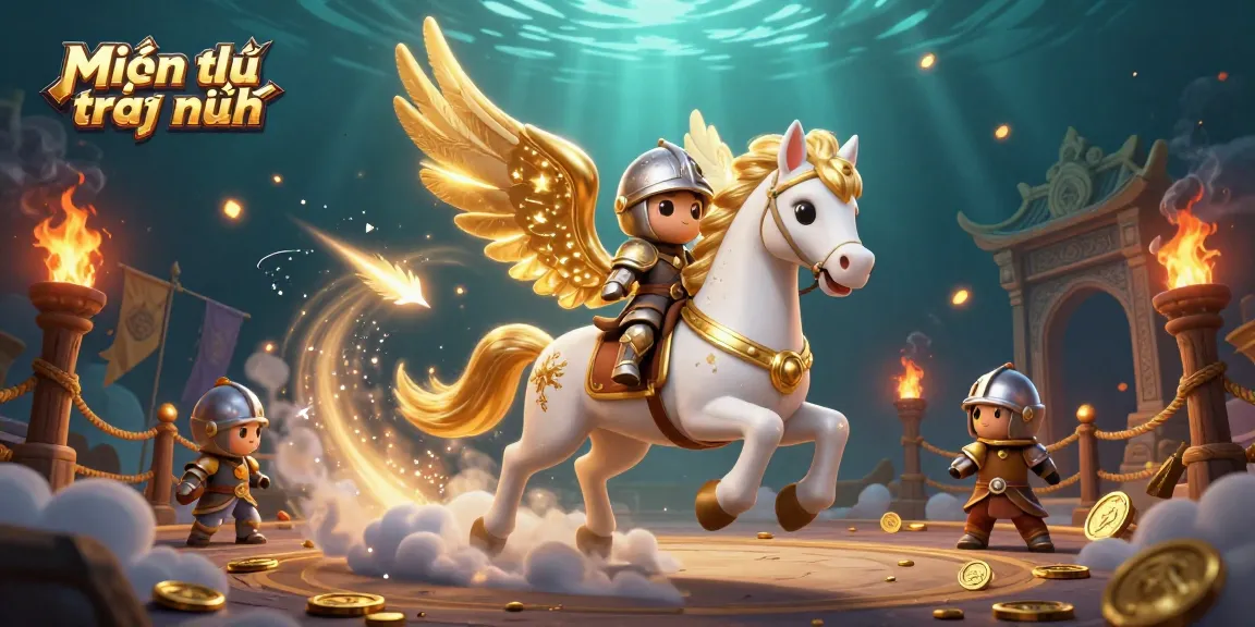 Engage with Miễn trừ trách nhiệm illustrated scene showcasing an armored knight on a celestial horse in a vibrant casino.