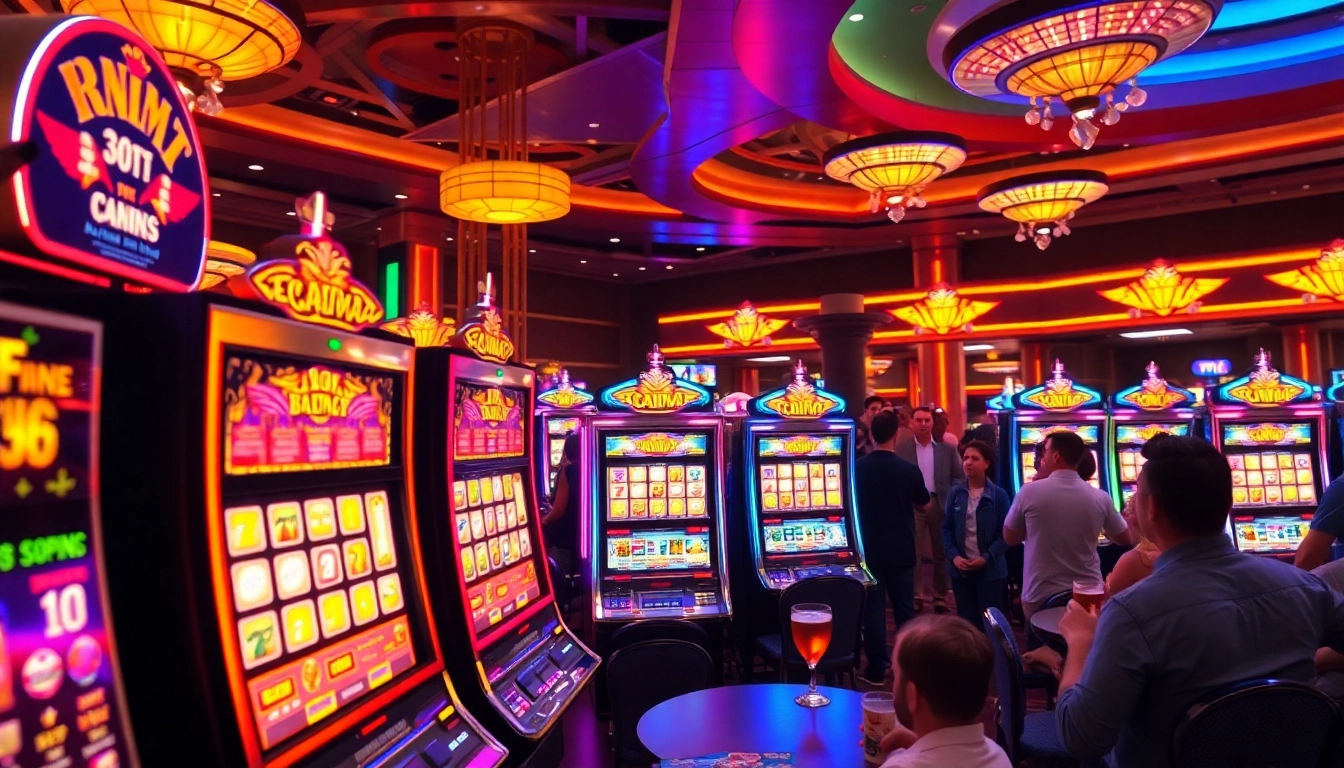 Slot gacor pada mesin judi dengan pemain bersemangat di kasino.