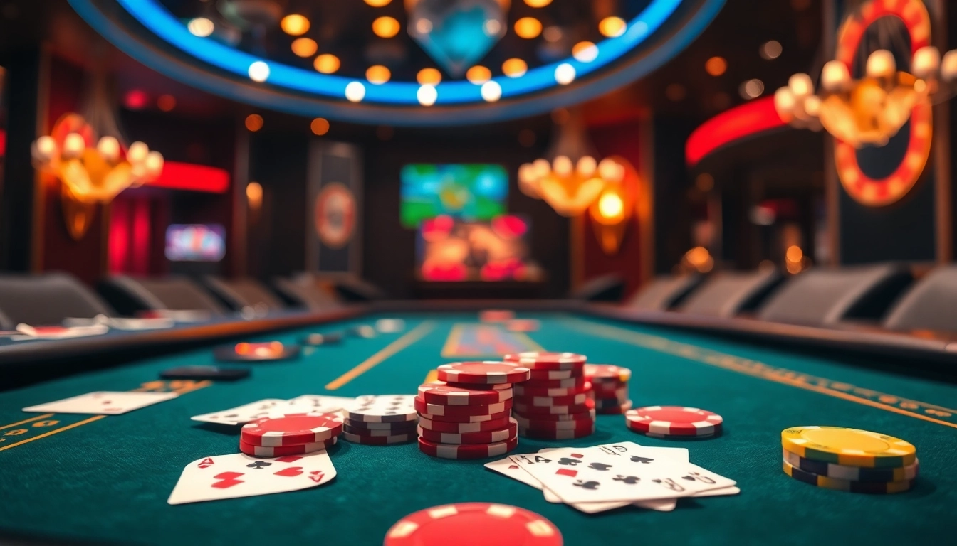 Spannung am Casinotisch auf casinospielen.de mit bunten Chips und Karten.