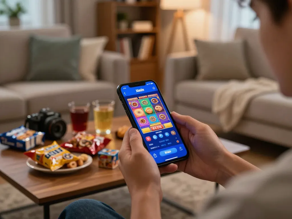 Xwin player enjoying mobile slot game experience from the comfort of home