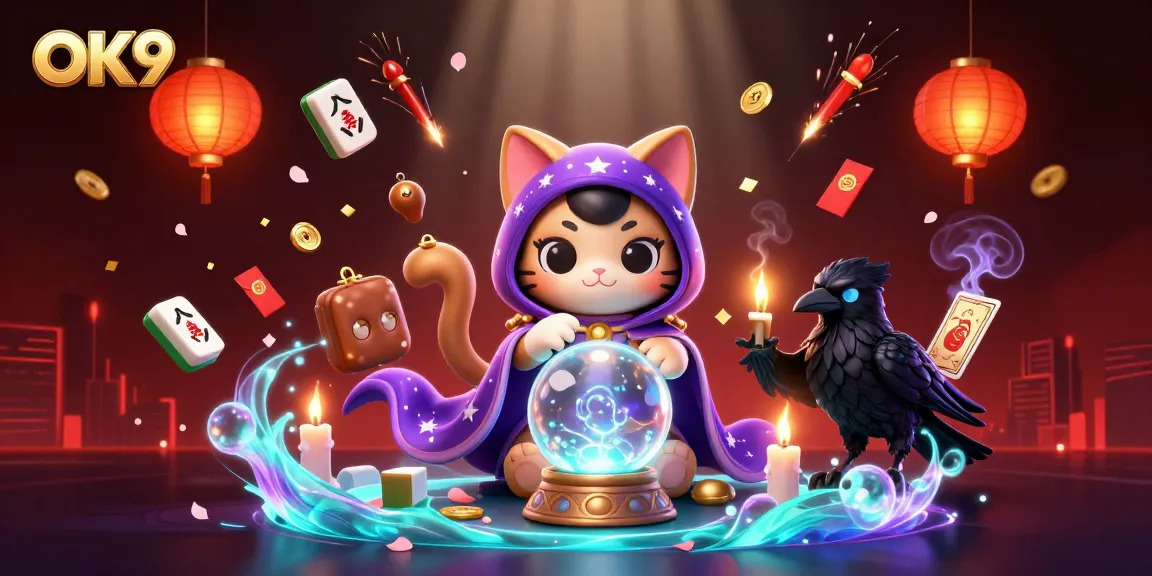 Watch OK9 players engage with the fortune teller cat and mystical gaming elements in this vibrant casino scene.