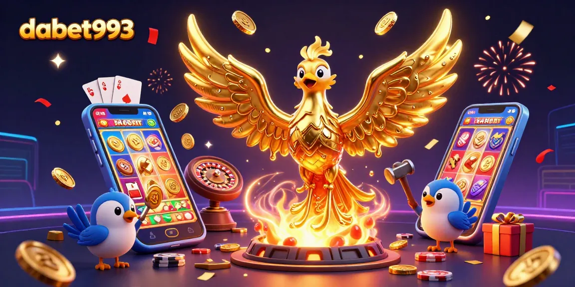 Experience thrilling wins at dabet993 with an amazing golden phoenix emerging from molten metal, capturing dynamic casino excitement.