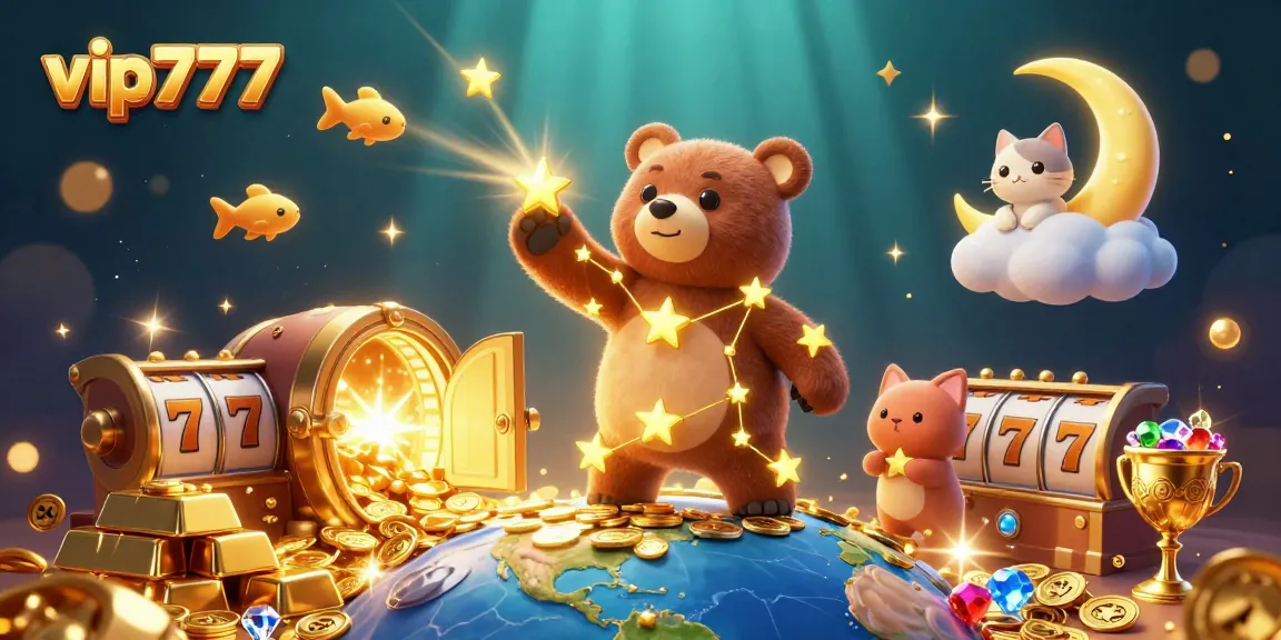 Spin and win at vip777 with dynamic slots featuring a golden star bear and rich treasures for players.