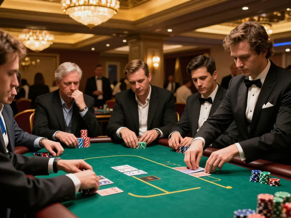 33nn players engaging in high-stakes poker game inside a luxurious casino