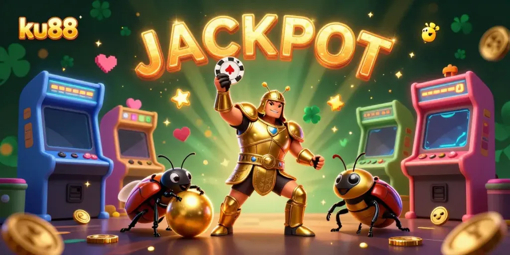 Experience excitement with ku88's vibrant gaming scene featuring colorful characters and casino elements