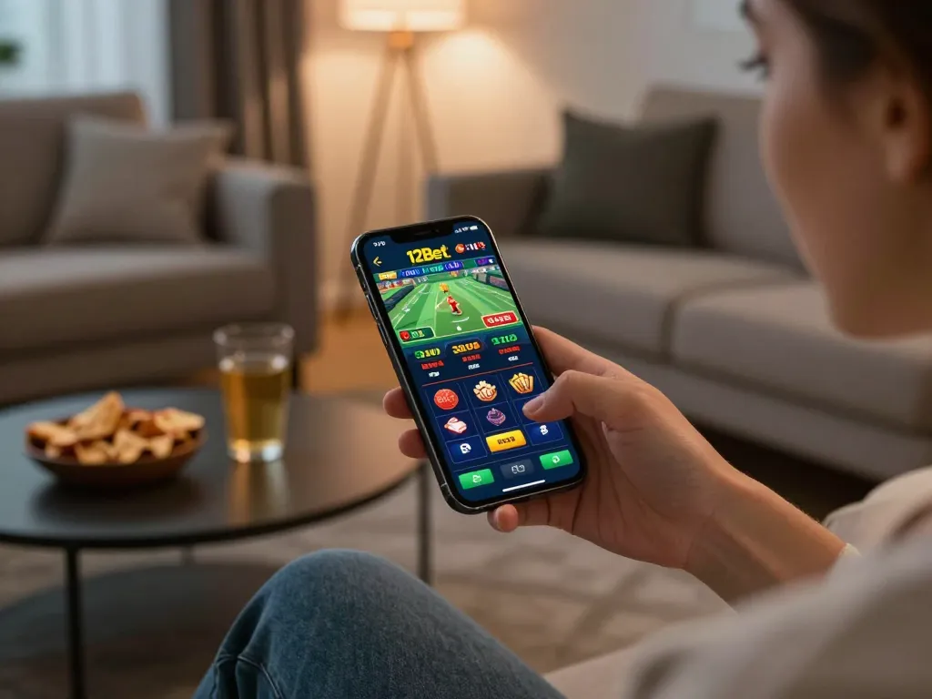 Interaja com o app 12Bet para emocionantes apostas esportivas móveis enquanto relaxa em casa.