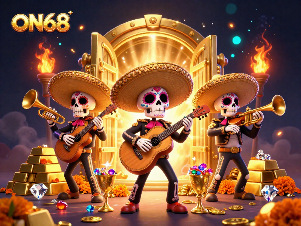 Experience thrilling gameplay with ON68's vibrant Day of the Dead casino scene filled with treasures.