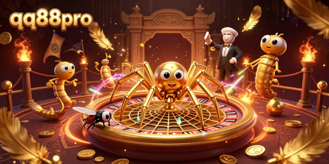 Experience thrilling bets with qq88pro's dynamic casino scene of a spider and croupier.
