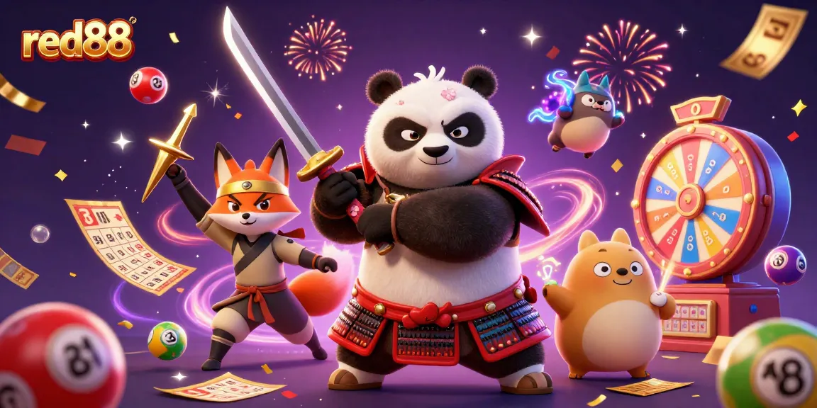 Engage with red88's thrilling offerings through an animated scene featuring dynamic characters and vibrant casino elements.