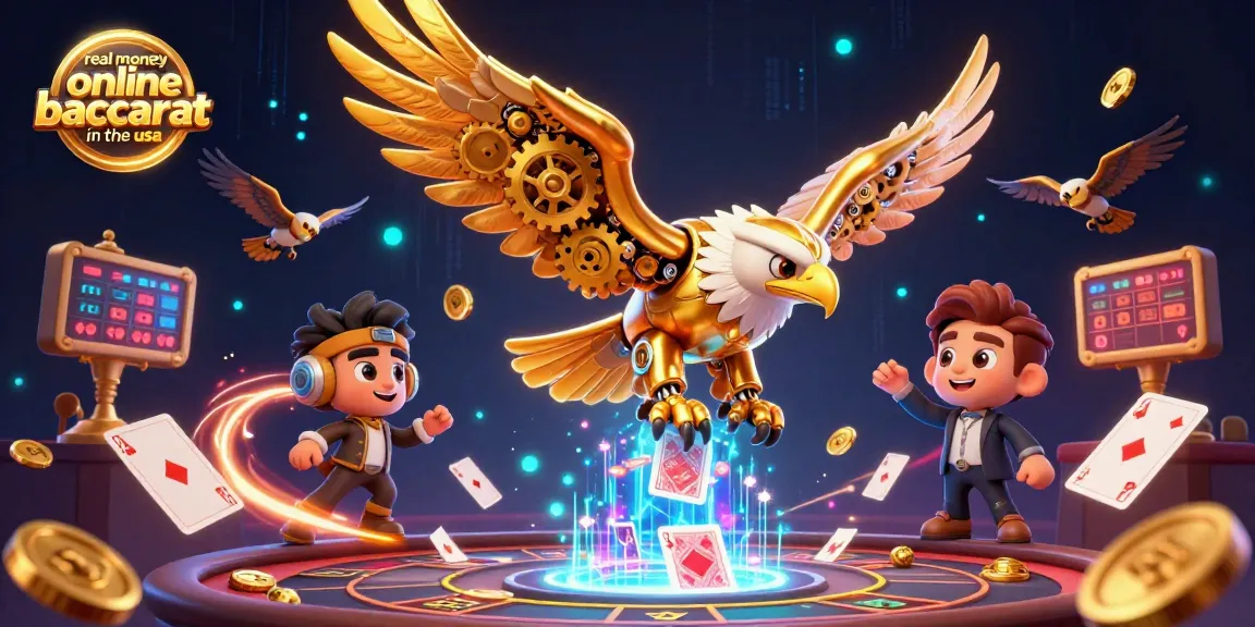 Experience real money online baccarat in the USA with thrilling gameplay showcased by a vibrant 3D illustration.