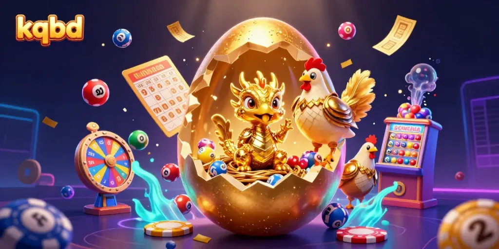 kqbd showcases a magnificent dragon and poker chip nest, amidst a colorful gambling scene.
