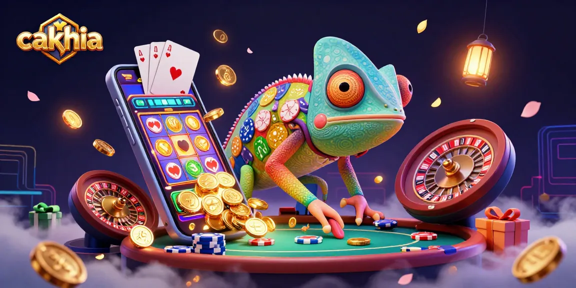 Cakhia interactive casino scene with a chameleon character, dynamic gambling elements, and engaging visuals
