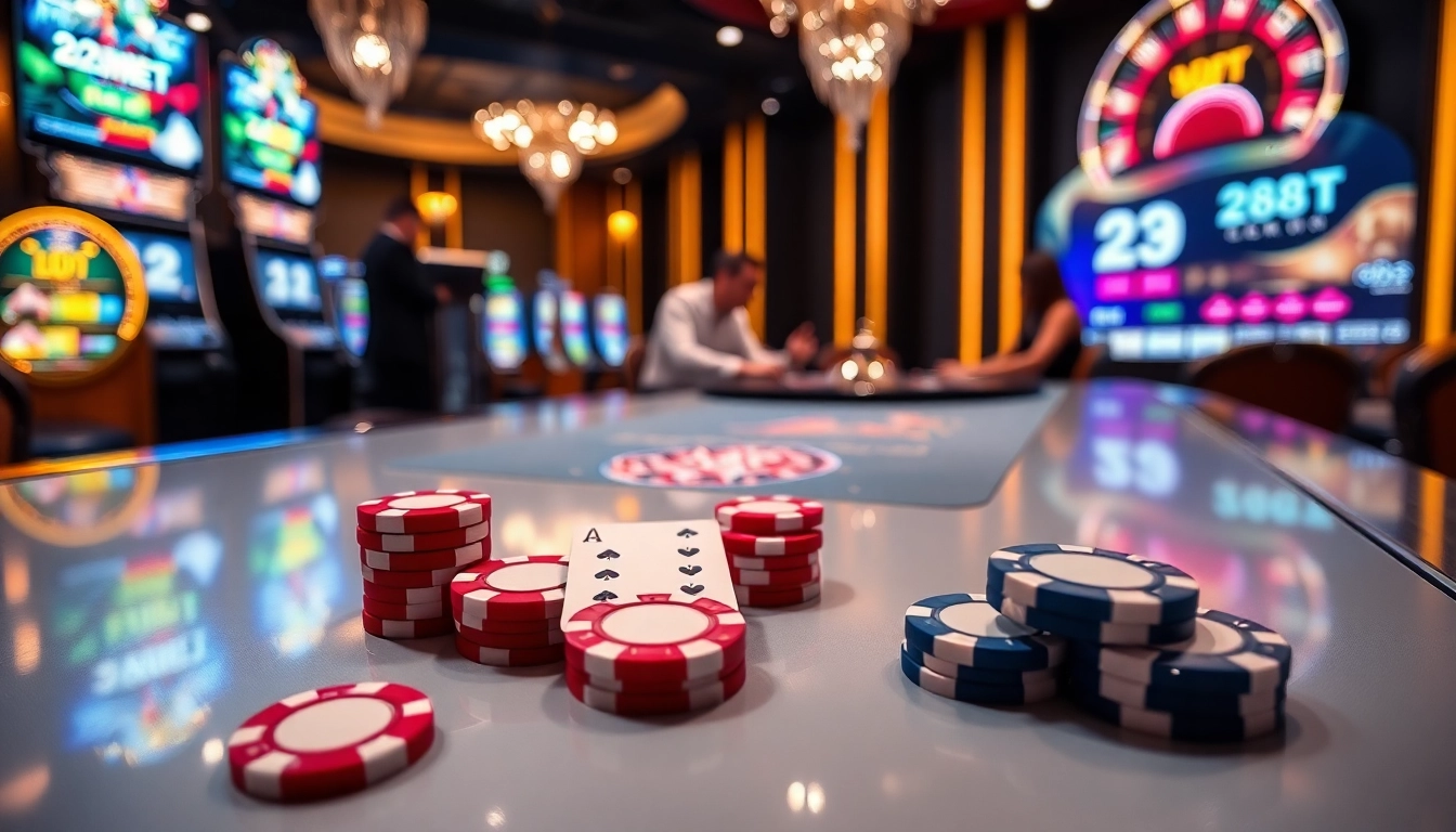 Experience thrilling gameplay at the 288T casino featuring vibrant cards and exciting slot machines.