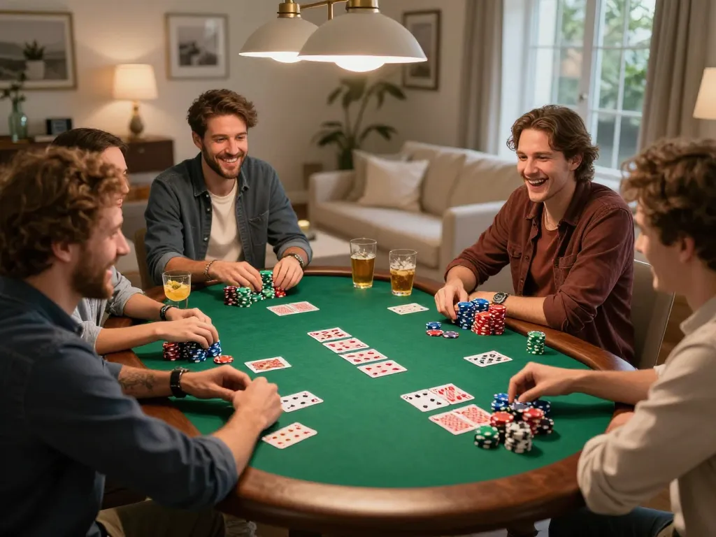 Engaging home poker night scene with RR99 COM players enjoying strategic gameplay and social interaction.