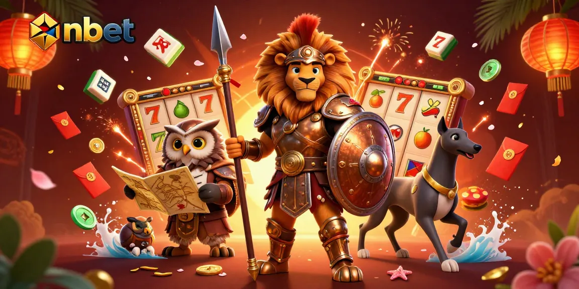 Experience exciting casino play with nbet as a Spartan lion leads a vibrant gaming adventure.