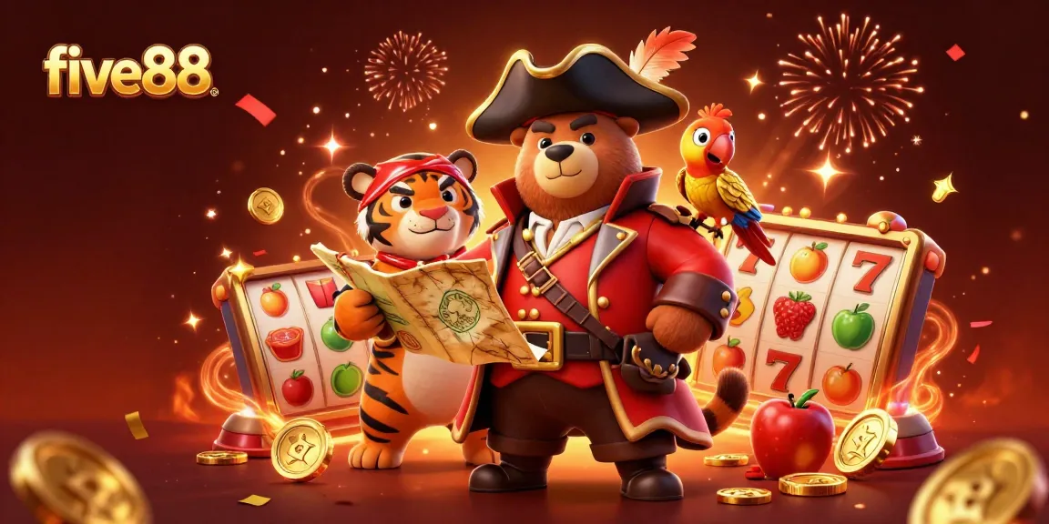 Experience thrilling gameplay with five88's vibrant slot reels and festive characters.