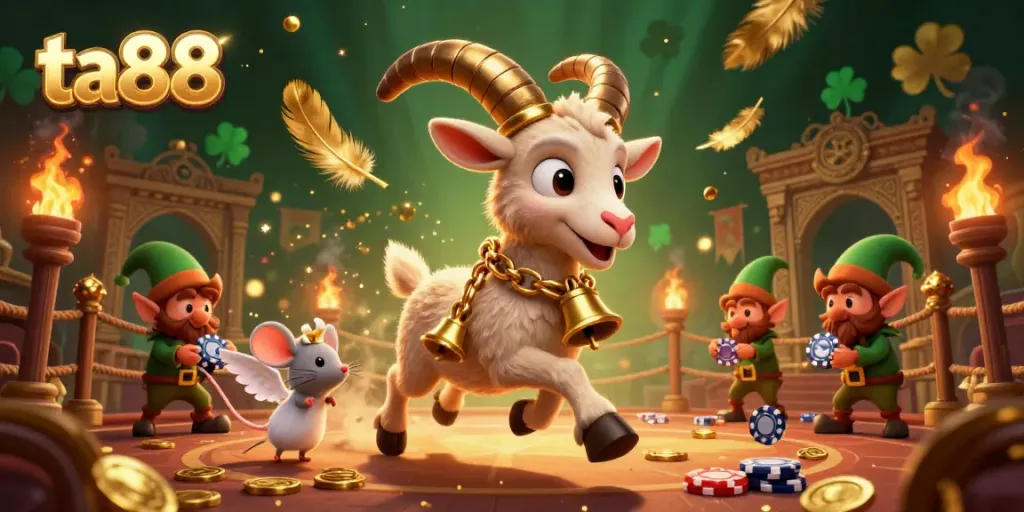 Experience the excitement of ta88 with Krampus, a tiny angel, and mischievous gremlins in a captivating casino scene.