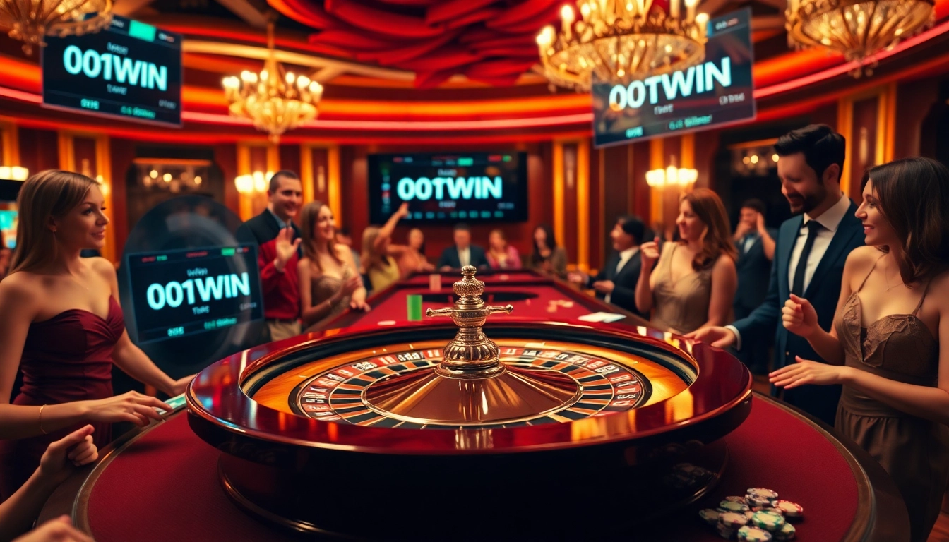 Um jogador aproveitando a emoção dos jogos de cassino na mesa de roleta da 001WIN, com fichas vibrantes.