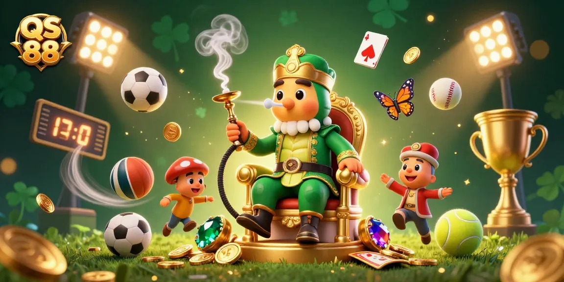 Experience thrilling gaming with QS 88, where a cartoon sultan caterpillar reigns over dynamic sports betting action.