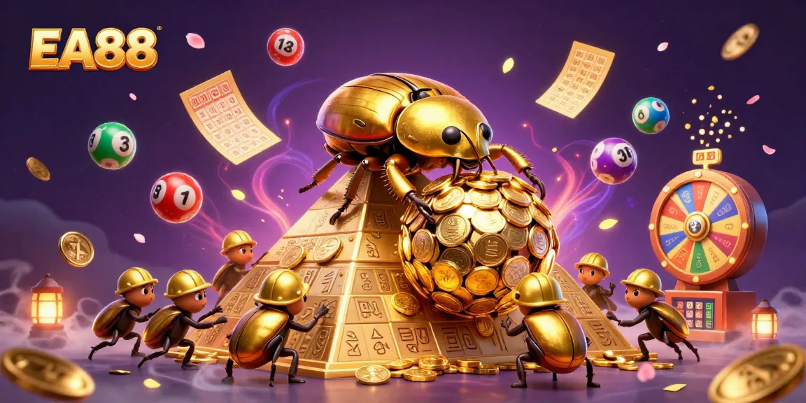Spin to win with EA88 as golden coins roll in a vibrant casino-themed illustration.