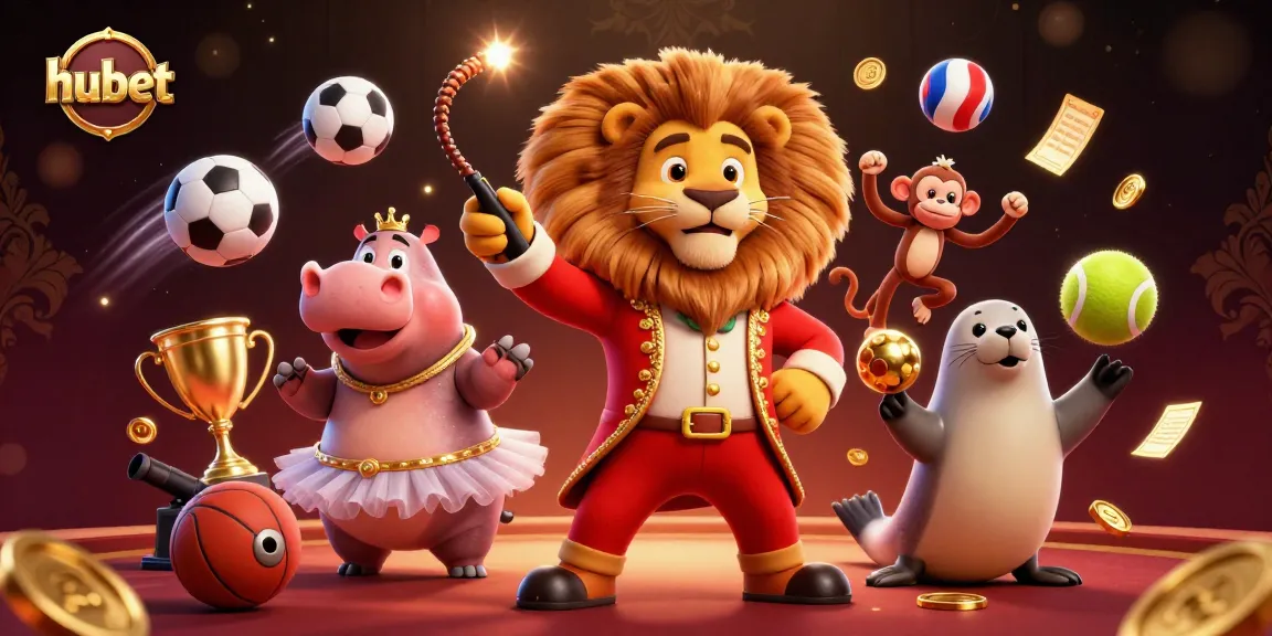 Experience the thrill of hubet with a vibrant circus-inspired betting scene featuring dynamic characters and gambling elements.