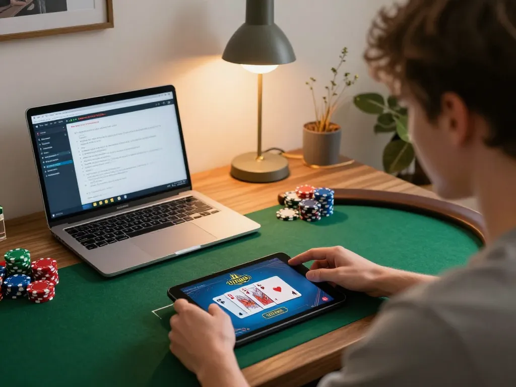 Engaging poker game at the 789 club on a tablet with warm lighting and strategic notes in view.