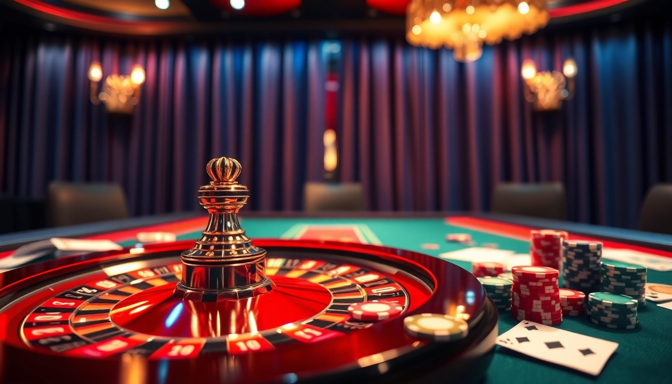 Découvrez un casino en ligne fiable avec une table de jeu luxueuse et des jetons colorés.