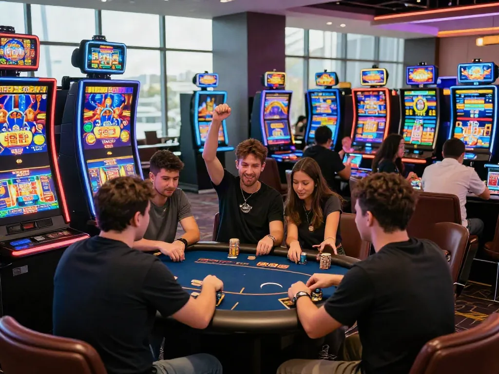 Exciting Du88 online gambling scene featuring players celebrating wins in a vibrant casino atmosphere.