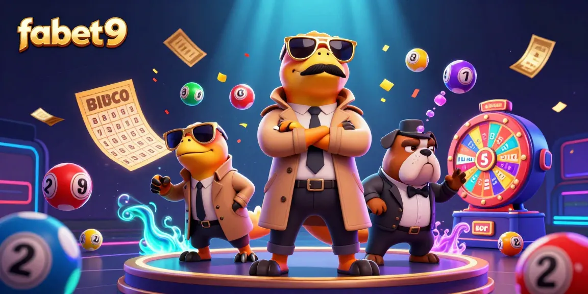 Experience gaming excitement with fabet9's vivid casino illustration, featuring playful raptors in a trench coat.