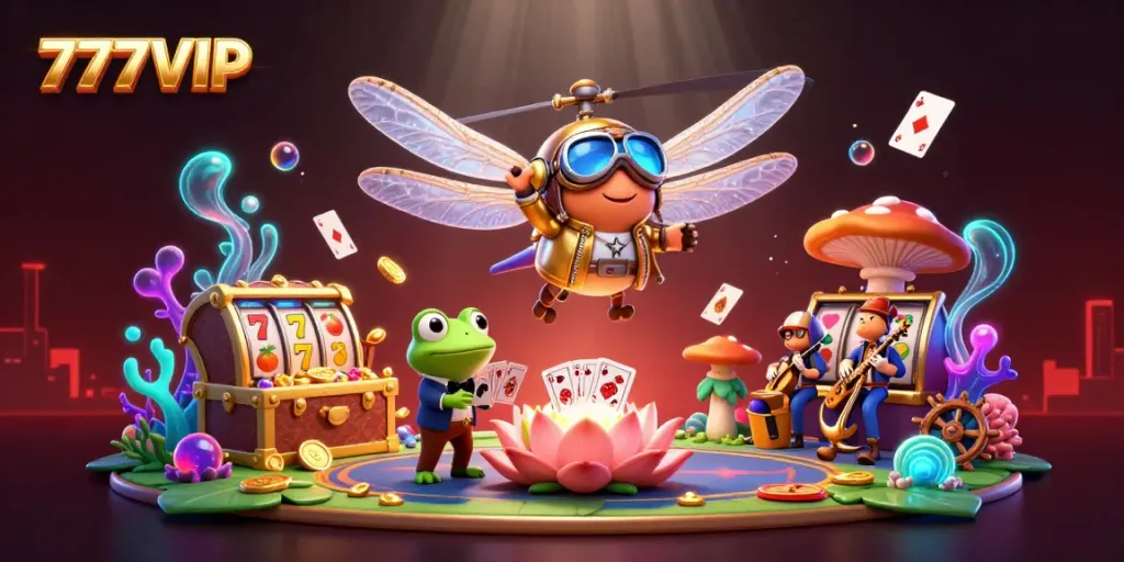 Experience excitement with 777VIP slots in a vibrant 3D underwater casino scene featuring dynamic characters.